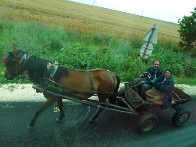 Passing a Rubber-tired Cart on Bulgarian Road