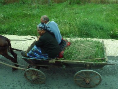 Passing a Wooden-wheeled Cart on Bulgarian Road