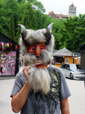 Bill with His New Mask at Bran, Romania