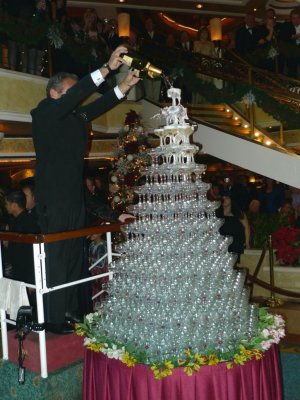 Maitre d' Creates Champagne Waterfall