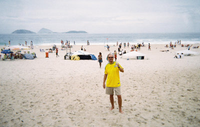 Bill Enjoying a Skol on Ipanema Beach