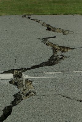 Earthquake ripped ground.