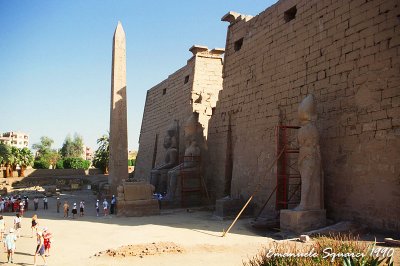 The Pylon of Ramesses II and the red granite obelisk