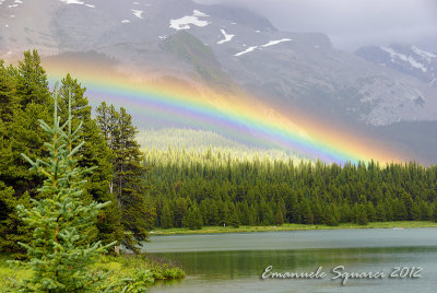 Rainbow on Maligne Lake