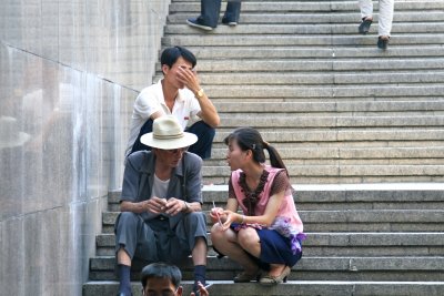 Sitting outside the P'yongyang Metro
