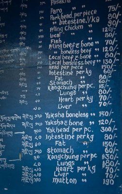 Menu in a Meat Market