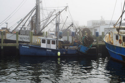 Galilee fishing boats on an  early foggy morning.