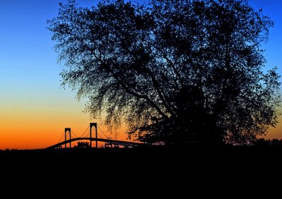 Looking east  to the Newport bridge from Jamestown  just before sunrise.