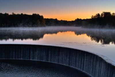 First light at the Scituate reservoir horse shoe dam