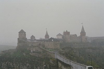 Kamianiets Podilsky castle in snow