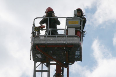 Preparation for execution of photo of inhabitants of city at main square