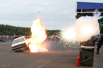 Stunts show - explosion and fire from bazooka