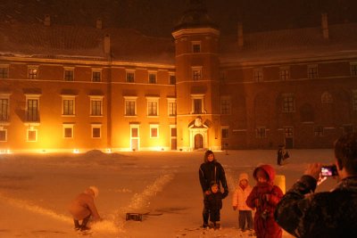 Courtyard of Royal Castle in snowy scenery