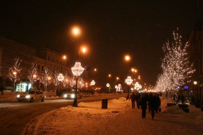 Krakowskie Przedmiescie in snowy scenery