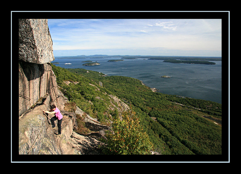 Kathy climbing on the Precipice Trail