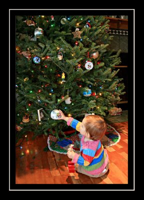 Helping rearrange the ornaments