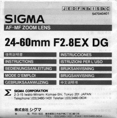*Sigma 24-60mm F2.8EX DG