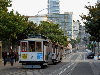 Cable cars at end of Powell in North Beach