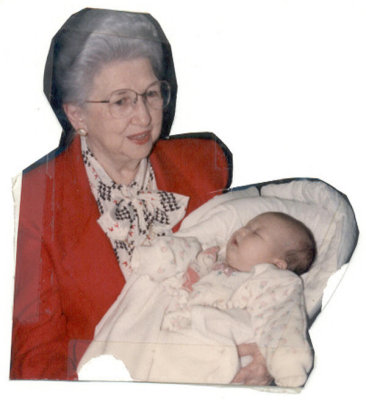 Mamaw embracing Emily at 7 weeks old