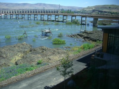 the Dalles Dam- Bridge and fishing platforn