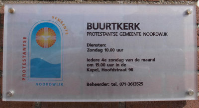 Noordwijk (aan Zee), prot Buurtkerk bord, 2009