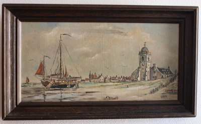 Katwijk aan Zee, herv gem Ichthuskerk schilderij met De Oude Kerk, 2009.jpg