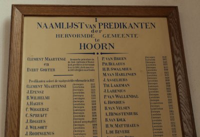 Hoorn, PKN Noorderkerk predikantenbord 2, 2009.jpg
