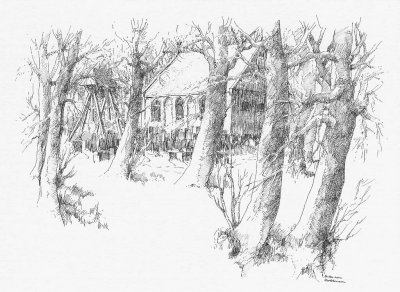 Kortehemmen, tekening PKN kerk door Harry Boiten, 2002