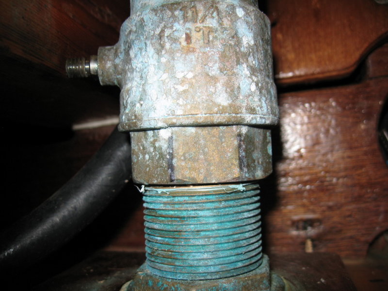 White material sign of dezincification of valve body.  In time metal becomes weak and can fail.