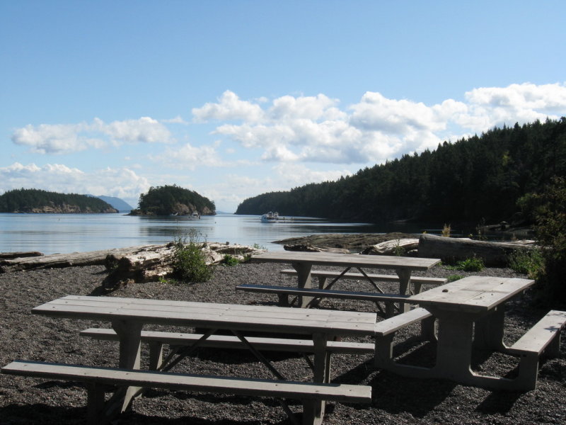 View SE over Echo bay mooring dolphins.
