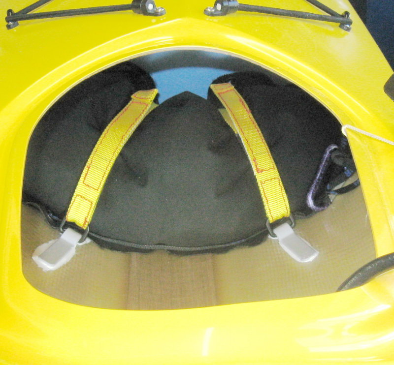 MSR bladder with about 15 lbs of water is about right. Velcro hook and loop closures.