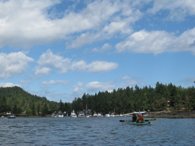 Telegraph Harbour marina, at the west end of The Cut separating the two islands.