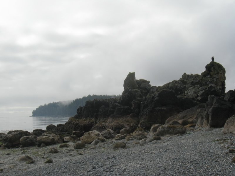 Effingham in the distance, with our eagle buddy on the top rock.