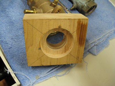 Maple block cut guide -- to reduce height of thruhull stub.