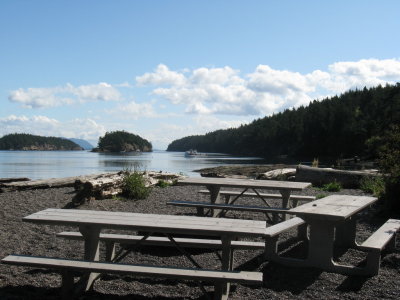 View SE over Echo bay mooring dolphins.