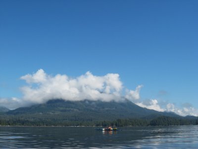 Looking toward Vancouver Island from Hand.  Some weird bright thing in the sky.