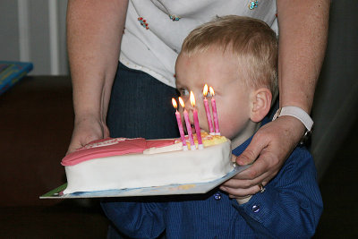 Josh and Auntie Mary with the cake