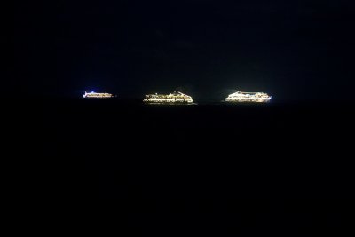 Passing in the night.  Maasdan is center heading north