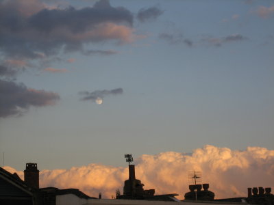 The clouds and the Moon.