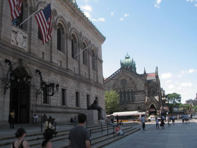 Boston Library on the left, Old South Church on the right