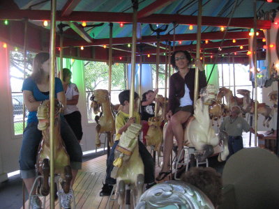 Riding one of the four different carousels that day