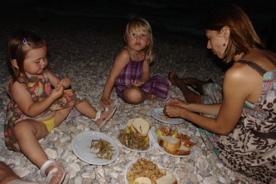 Seafood picnic on the beach