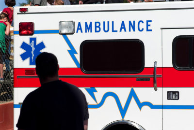 Ambulance on duty in case of injuries.
