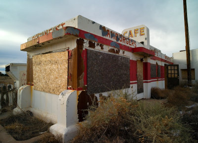 Abandoned cafe at Twin Arrows, east of Flagstaff.