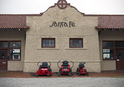 Santa Fe Railroad station, now a farm implement dealership, Pratt.