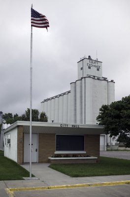 Mullinville City Hall, grain elevator.