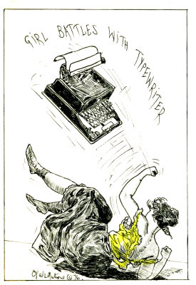 Girl Battles with Typewriter