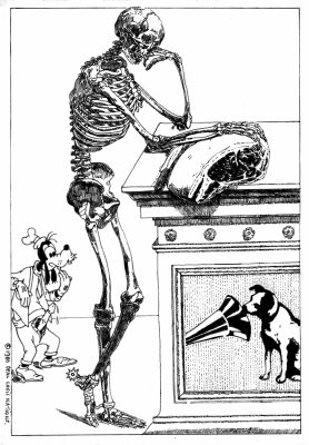 Skeleton contemplating meat
