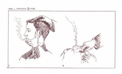 Gestetner stencil engraving -- Smoking Head (1972)