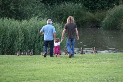 Feeding the ducks with Grandpops and Daddy
